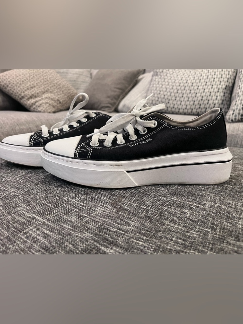 Skechers Black and White Platform Canvas Sneakers